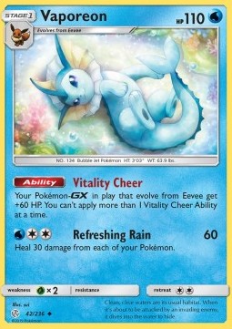 Vaporeon Pokemon card from Cosmic Eclipse
