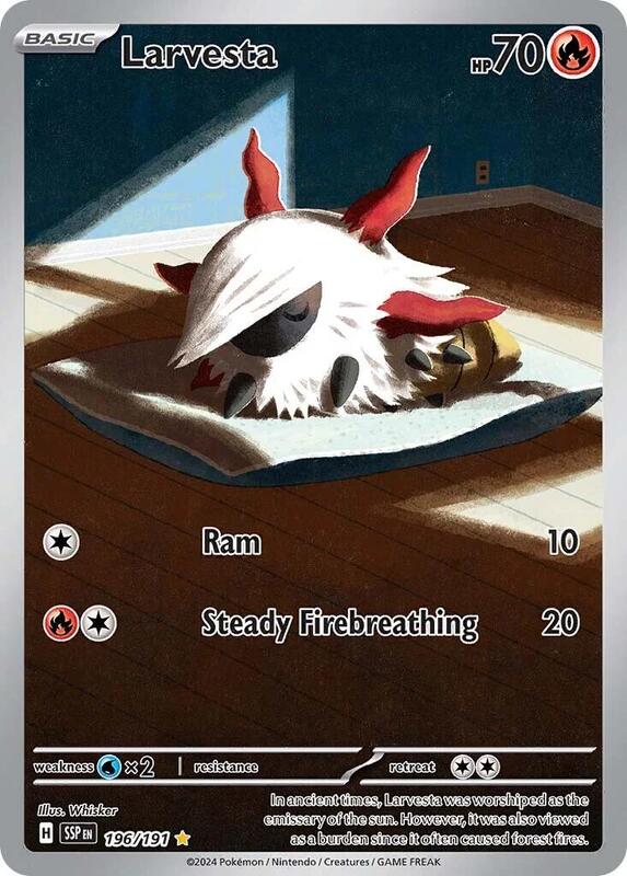 Larvesta Pokemon card from SV08: Surging Sparks