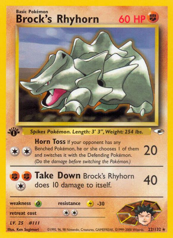 Brock's Rhyhorn (22) Pokemon card from Gym Heroes