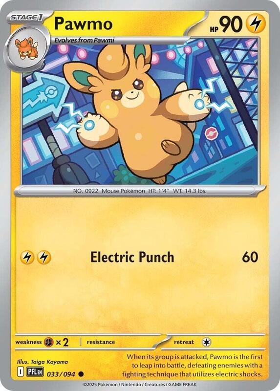 Pawmo Pokemon card from ME02: Phantasmal Flames