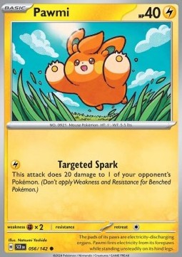 Pawmi Pokemon card from Stellar Crown