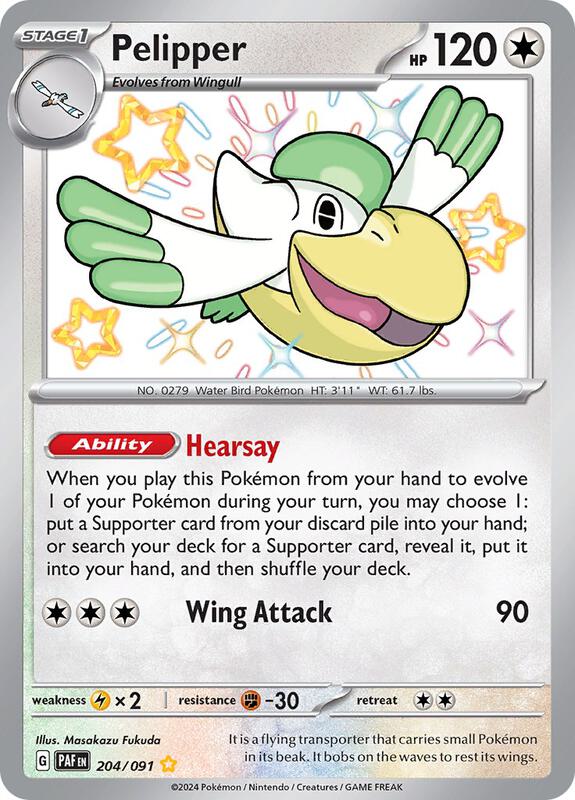 Pelipper Pokemon card from SV: Paldean Fates