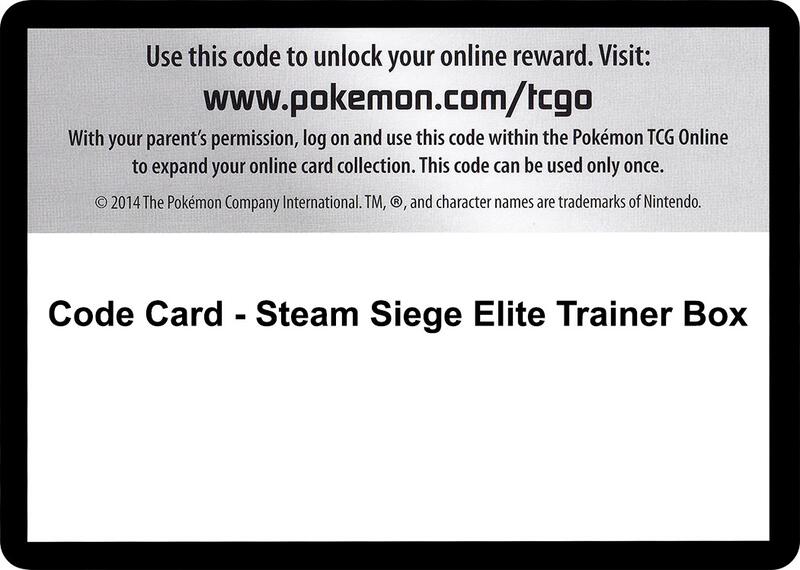 Code Card - Steam Siege Elite Trainer Box Pokemon card from XY - Steam Siege