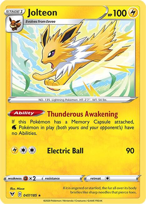 Jolteon Pokemon card from SWSH04: Vivid Voltage