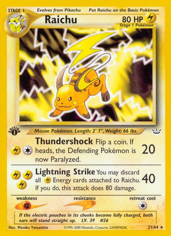 Raichu Pokemon card from Neo Revelation