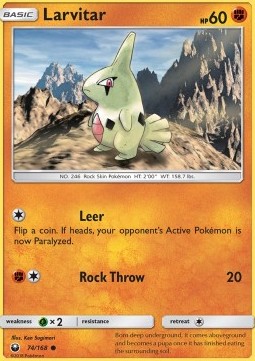 Larvitar Pokemon card from Celestial Storm