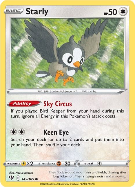 Starly Pokemon card from SWSH03: Darkness Ablaze