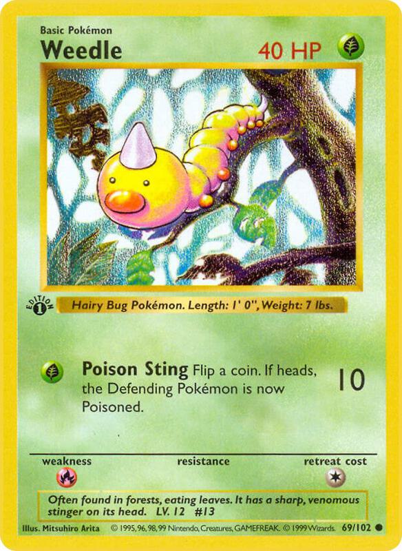 Weedle Pokemon card from Base Set (Shadowless)