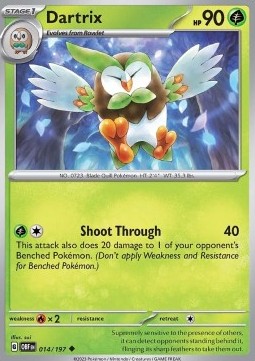 Dartrix Pokemon card from Obsidian Flames