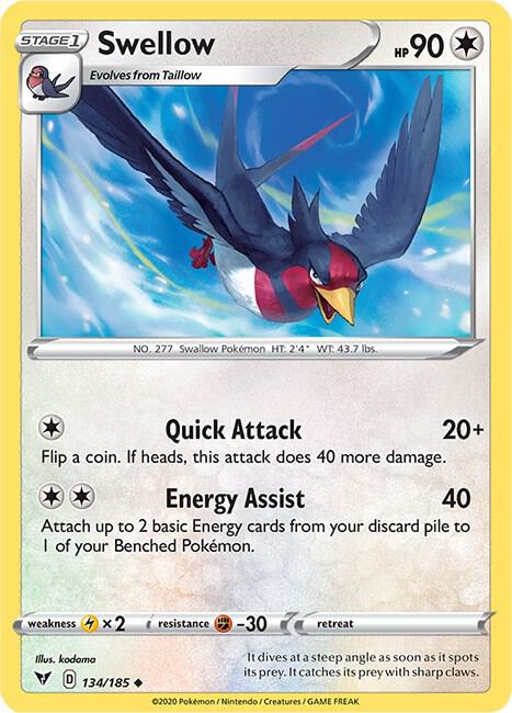 Swellow Pokemon card from SWSH04: Vivid