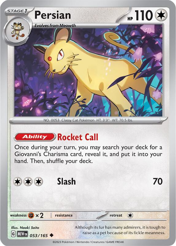 Persian Pokemon card from SV: Scarlet & Violet 151