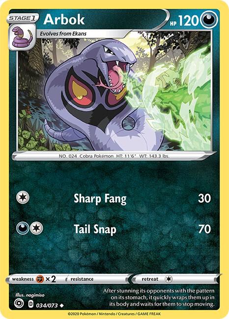 Arbok Pokemon card from Champion's Path