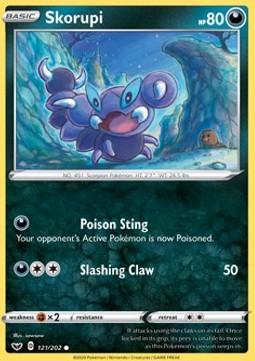 Skorupi Pokemon card from Sword Shield