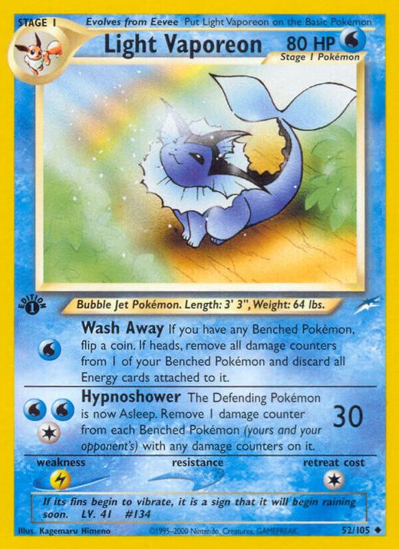 Light Vaporeon Pokemon card from Neo Destiny