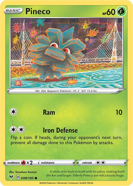 Pineco Pokemon card from SWSH04: Vivid Voltage