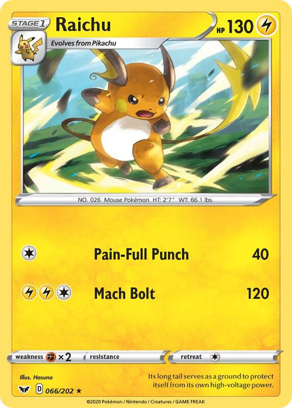 Raichu Pokemon card from SWSH01: Sword & Shield Base Set