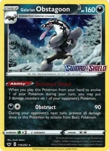 Galarian Obstagoon Pokemon card from TCG: Tempest