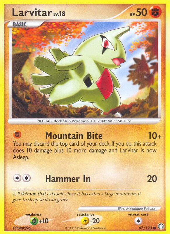 Larvitar Pokemon card from Mysterious Treasures