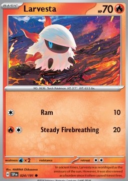 Larvesta Pokemon card from Surging Sparks