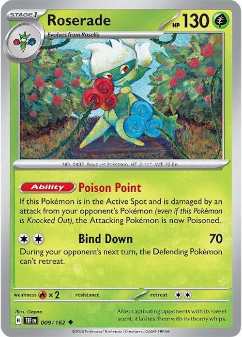 Roserade Pokemon card from SV05: Temporal Forces