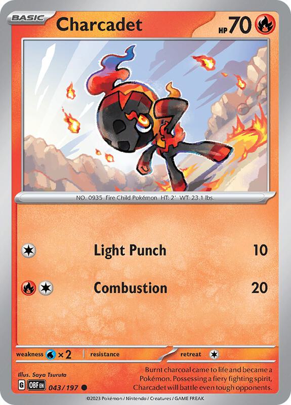 Charcadet Pokemon card from SV03: Obsidian Flames