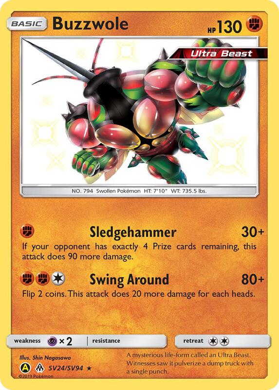 Buzzwole Pokemon card from Hidden Fates: Shiny Vault