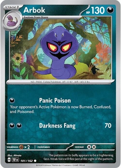 Arbok Pokemon card from SV05: Temporal Forces