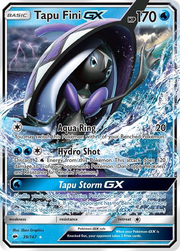 Tapu Fini GX Pokemon card from SM - Burning Shadows