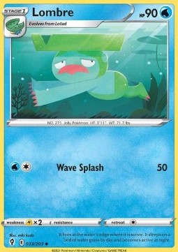Lombre Pokemon card from Evolving Skies