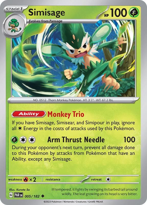 Simisage Pokemon card from SV04: Paradox Rift