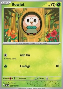 Rowlet Pokemon card from Shrouded Fable