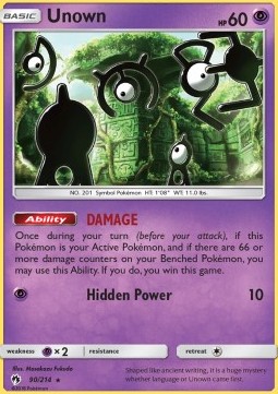 Unown Pokemon card from Lost Thunder