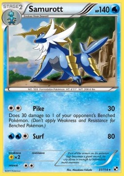 Samurott Pokemon card from Black White