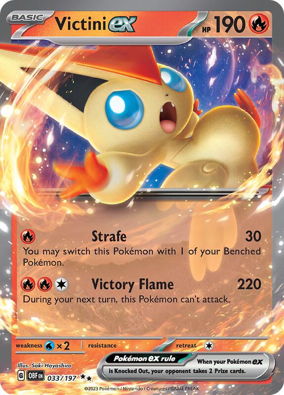 Victini ex Pokemon card from SV03: Obsidian Flames