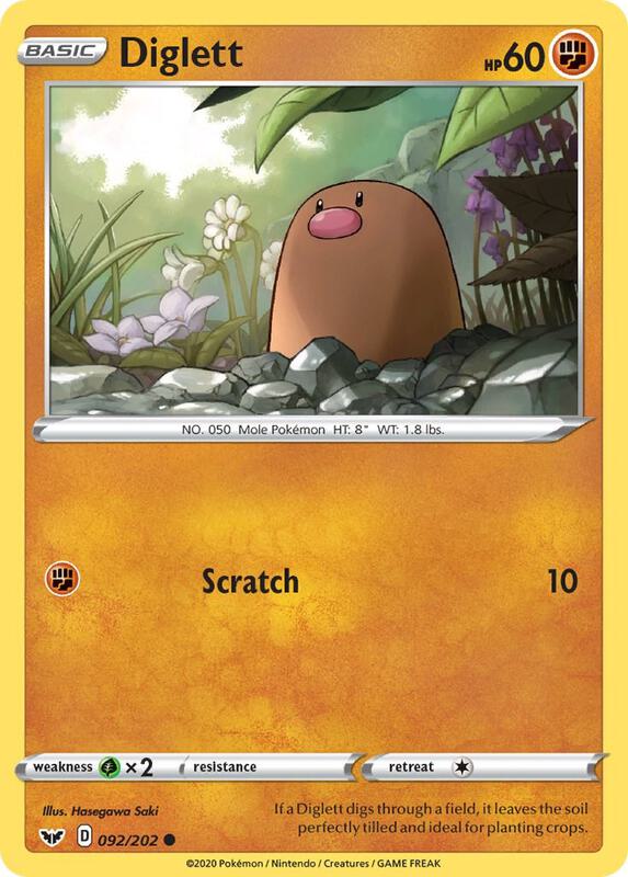 Diglett Pokemon card from SWSH01: Sword & Shield Base Set