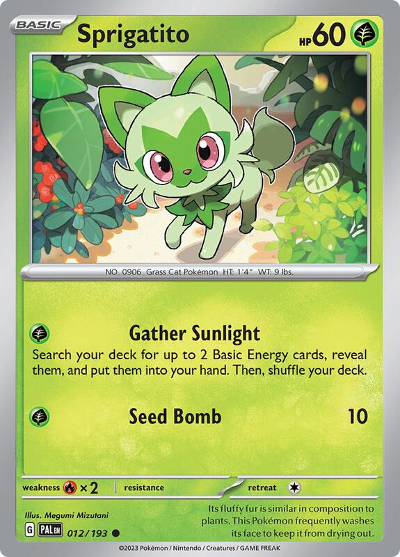 Sprigatito Pokemon card from SV02: Paldea Evolved