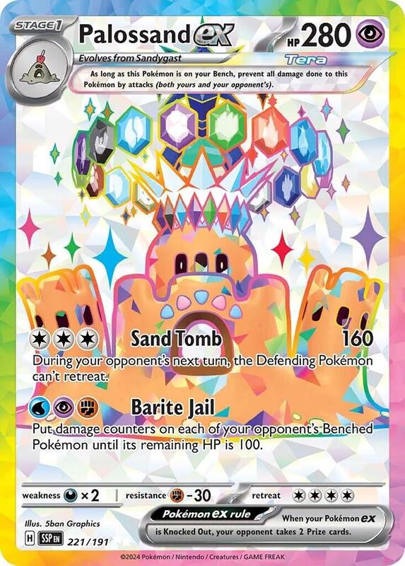 Palossand ex Pokemon card from SV08: Surging Sparks