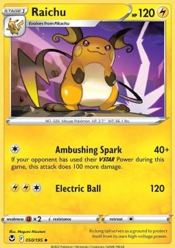 Raichu Pokemon card from Silver Tempest