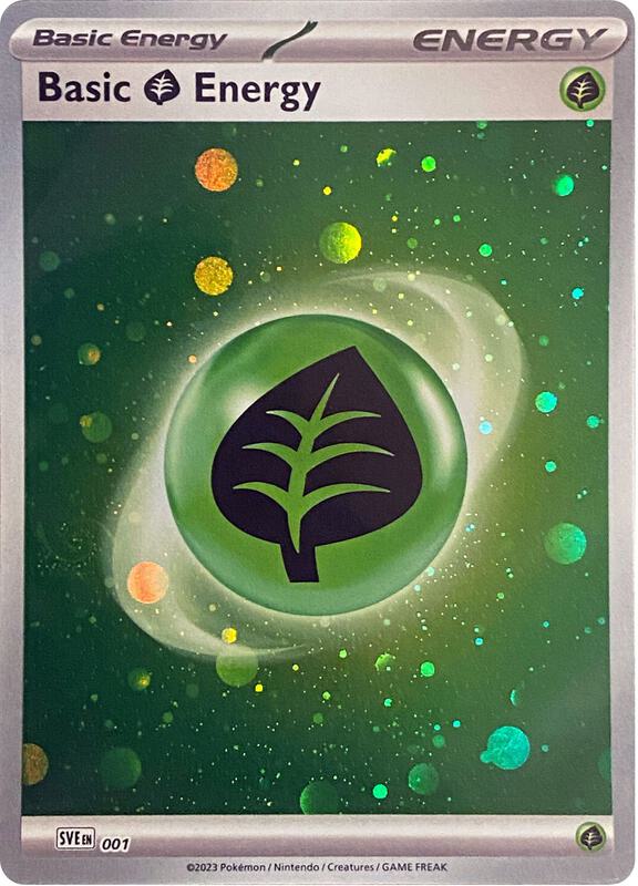 Basic Grass Energy (Cosmos Holo) Pokemon card from SVE: Scarlet & Violet Energies