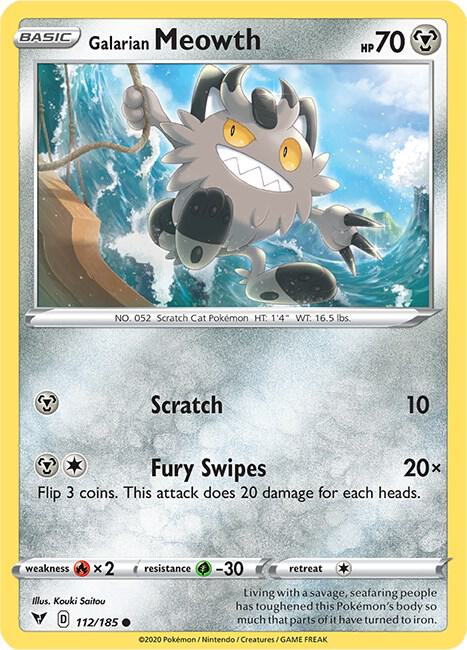 Galarian Meowth Pokemon card from SWSH04: Vivid Voltage