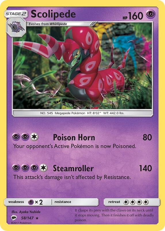 Scolipede Pokemon card from SM - Burning Shadows