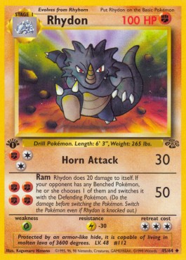 Rhydon Pokemon card from Jungle