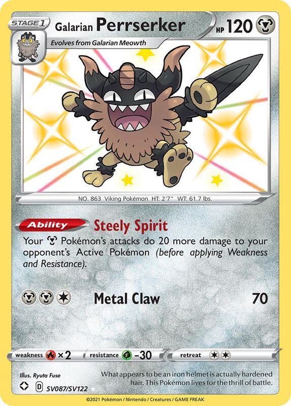 Galarian Perrserker Pokemon card from Shining Fates: Shiny Vault