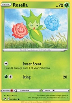 Roselia Pokemon card from Sword Shield