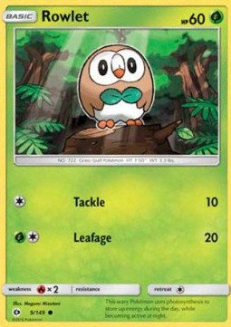 Rowlet Pokemon card from Sun Moon
