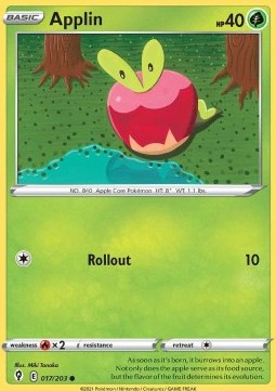 Applin Pokemon card from Evolving Skies