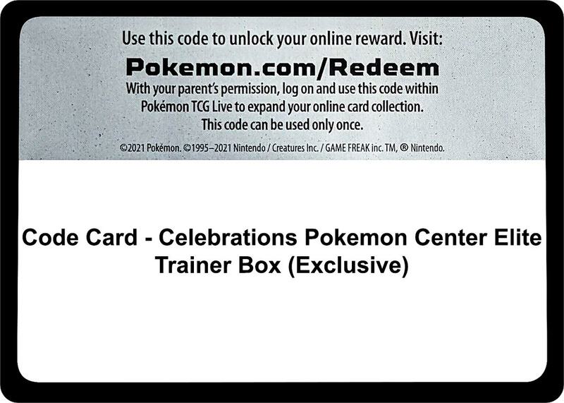 Code Card - Celebrations Pokemon Center Elite Trainer Box (Exclusive) Pokemon card from Celebrations