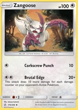 Zangoose Pokemon card from Cosmic Eclipse