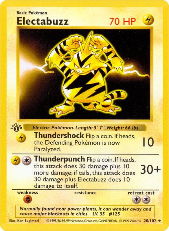 Electabuzz Pokemon card from Base Set (Shadowless)