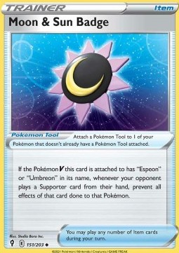 Moon & Sun Badge Pokemon card from Evolving Skies